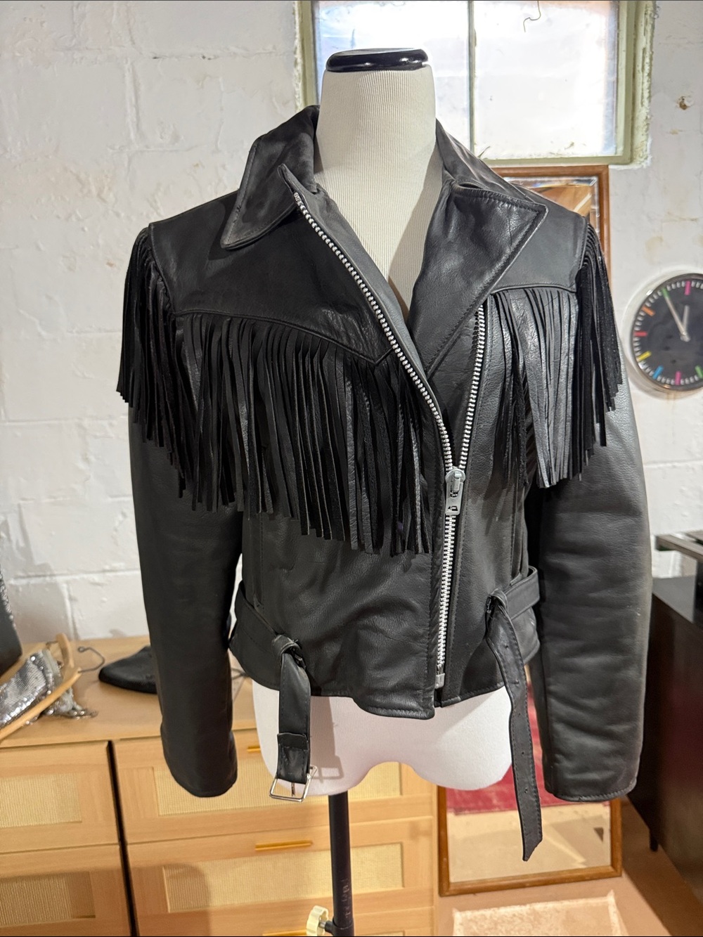 Vintage fashions by Rose Black Fringe Leather Jacket - Women size L